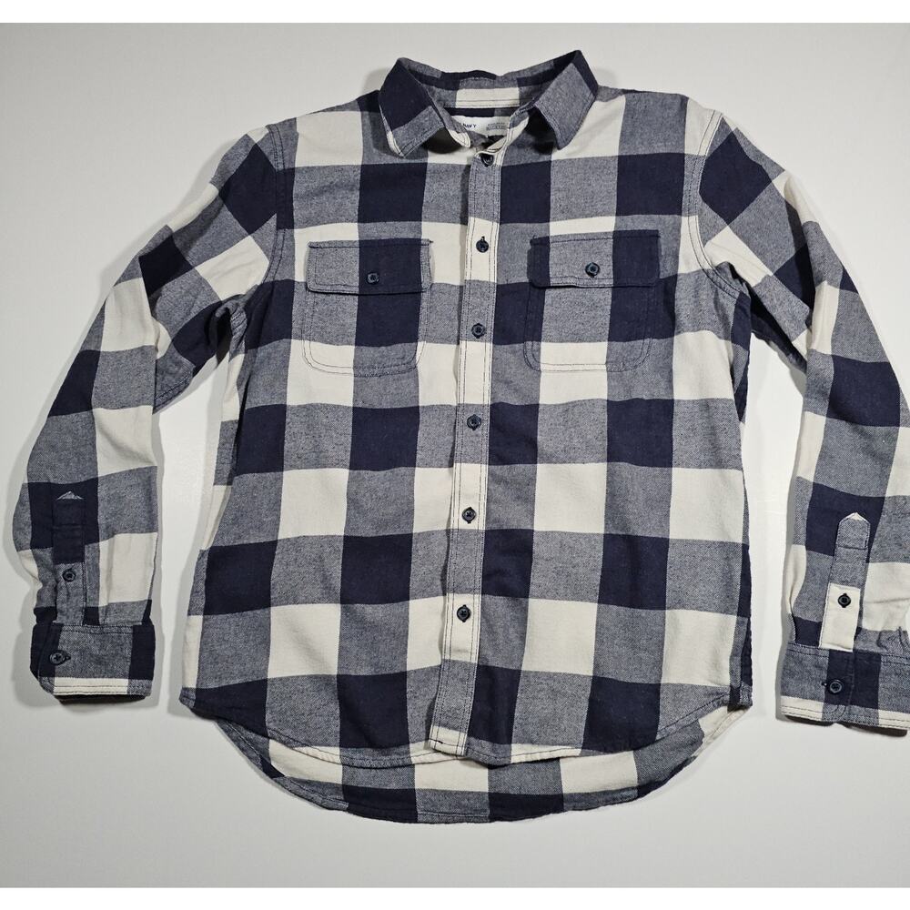 Old Navy Women's Plaid Flannel Shirt Blue White Regular Fit Size M Cotton Blend